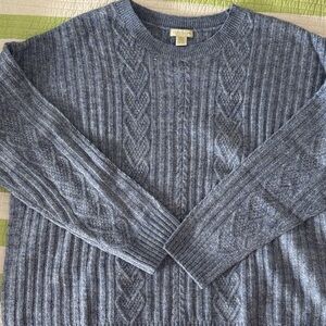 Elegant Blue Cable Knit Crewneck Sweater